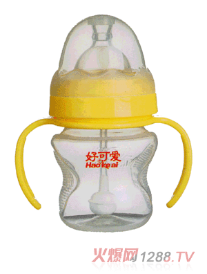 好可爱宽口吸管手柄弧形奶瓶
