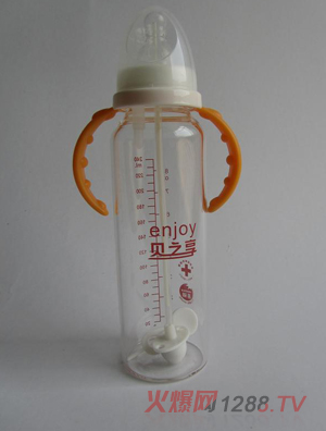 贝之享240ml晶钻玻璃自动魔术奶瓶黄色