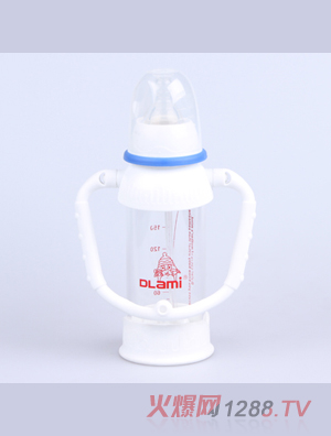 多拉咪玻璃带柄蓝色奶瓶