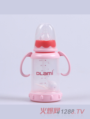 多拉咪玻璃奶瓶粉红色双柄