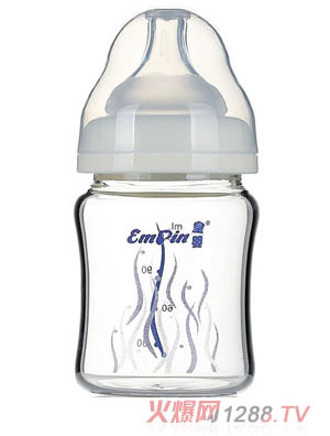 皇婴宽口晶钻玻璃小奶瓶120ml白色