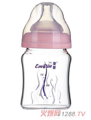 皇婴宽口晶钻玻璃小奶瓶120ml粉色