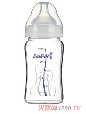 皇婴宽口晶钻玻璃大奶瓶200ml白色