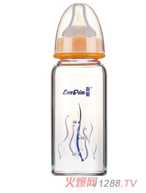 皇婴标口晶钻玻璃大奶瓶180ml橘黄色