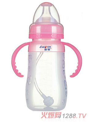皇婴宽口硅胶自动奶瓶240ml粉色