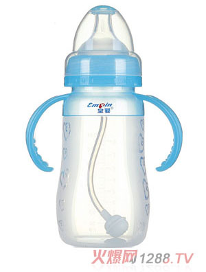 皇婴宽口硅胶自动奶瓶240ml蓝色