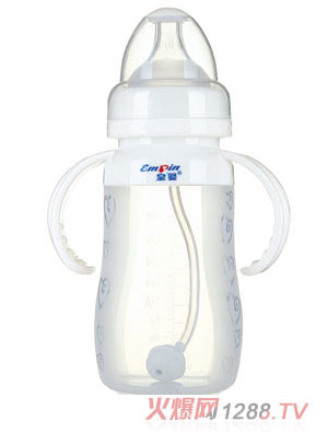皇婴宽口硅胶自动奶瓶240ml白色