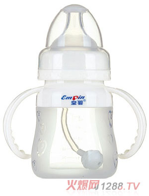 皇婴宽口硅胶自动奶瓶150ml白色