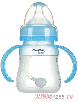皇婴宽口硅胶自动奶瓶150ml蓝色