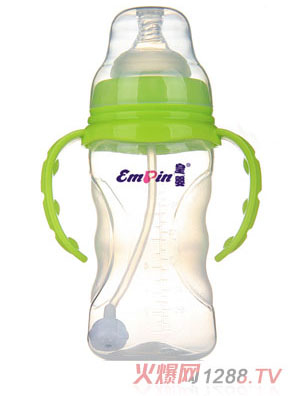皇婴宽口PP适指自动大奶瓶240ml绿色