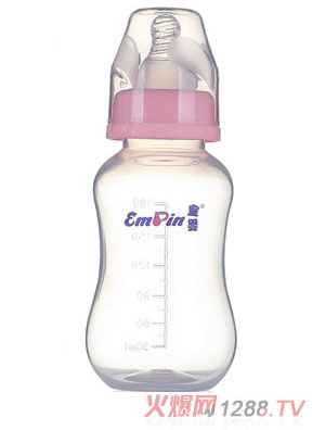 皇婴标口PP圆弧小奶瓶180ml粉色