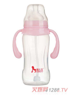 孩儿宝粉色宽口防滑PP奶瓶280ml
