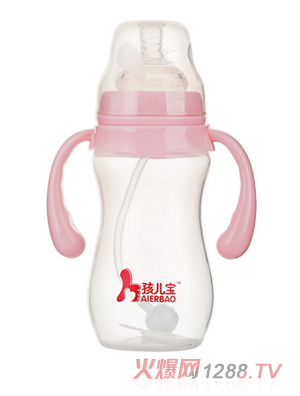 孩儿宝粉色宽口葫芦形自动PP奶瓶270ml