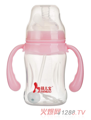 孩儿宝粉色宽口防滑自动PP奶瓶180ml