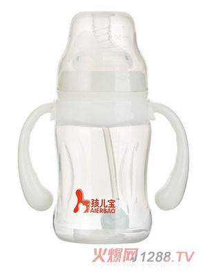 孩儿宝白色宽口防滑自动PP奶瓶180ml