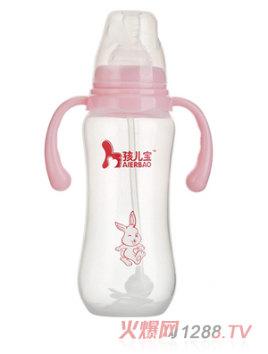 孩儿宝粉色标口圆弧自动PP奶瓶300ml