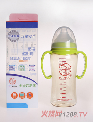 淘气兔宽口ppsu奶瓶300ml绿色