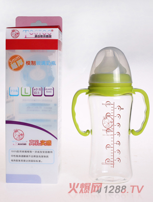淘气兔宽口径玻璃奶瓶绿色