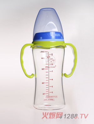 淘气兔宽口径带手柄玻璃奶瓶240ml
