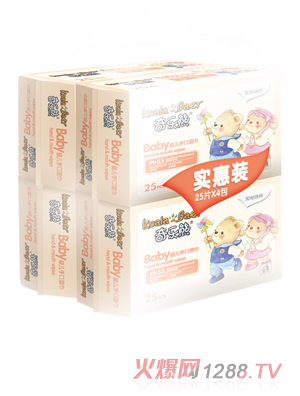 奇樂(lè )熊25片四連包嬰兒手口濕巾