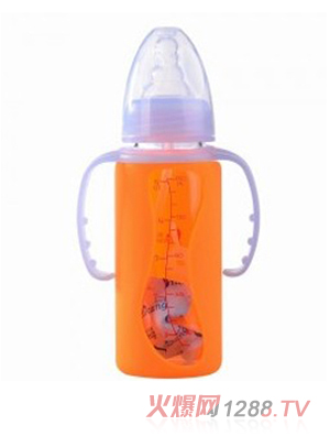 矽利康有手柄标口玻璃奶瓶150ml