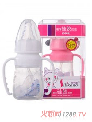 矽利康液体硅胶奶瓶100ml粉色