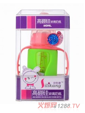 矽利康有手柄标口玻璃奶瓶110ml