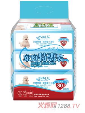 水潤兒抗菌柔滑（爽身型）濕巾膠貼3連包