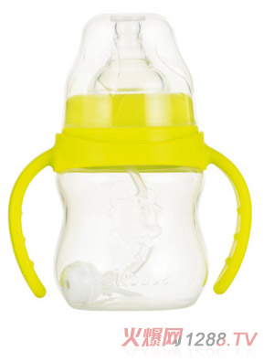 okbebe宽口径弧形PP自动握把奶瓶1014