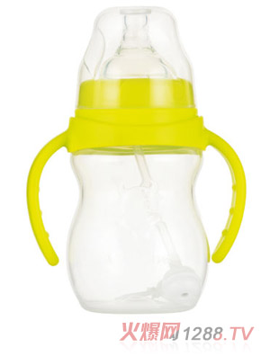 okbebe宽口径弧形PP自动握把奶瓶A-1075