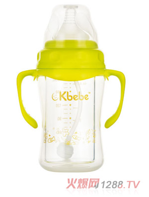 okbebe宽口径双层安全防摔玻璃奶瓶A-1077
