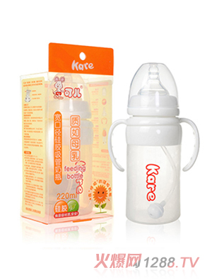 可儿KR-1054 宽口手把吸管硅胶奶瓶220ml