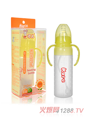 可儿KR-1052标口手把吸管硅胶奶瓶210ml
