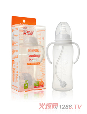 可儿KR-1026 标口手把吸管PP奶瓶 260ml