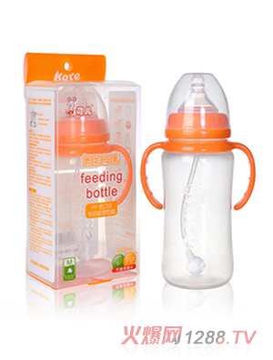 可儿KR-1031 宽口手把吸管PP奶瓶350ml