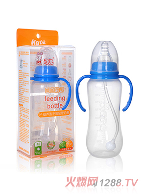 可儿KR-1030 标口手把吸管PP奶瓶（葫芦型）280ml