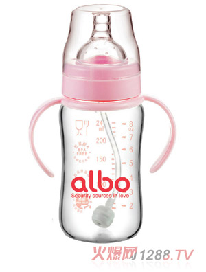 爱乐宝自动晶钻玻璃奶瓶240ml粉色