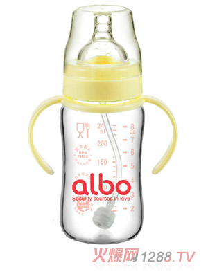 爱乐宝自动晶钻玻璃奶瓶240ml黄色