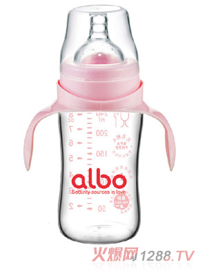 爱乐宝宽口晶钻玻璃奶瓶150ml粉色
