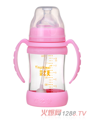 嬰之美寬口雙耳自動高硼硅玻璃奶瓶180ML