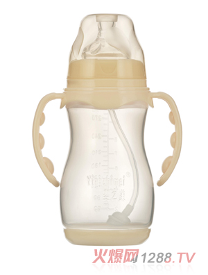 婴之美宽口双耳自动葫芦PP奶瓶带底270ML乳白色