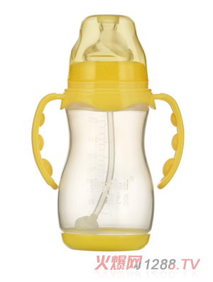 婴之美宽口双耳自动葫芦PP奶瓶带底270ML黄色