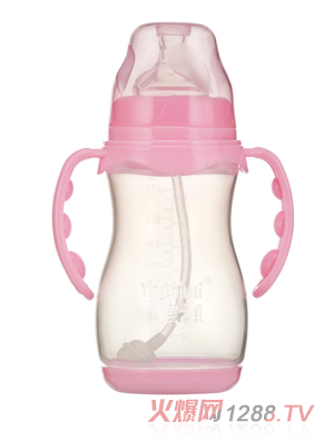婴之美宽口双耳自动葫芦PP奶瓶带底270ML粉色