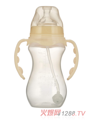 婴之美宽口双耳自动葫芦PP奶瓶270ML乳白色