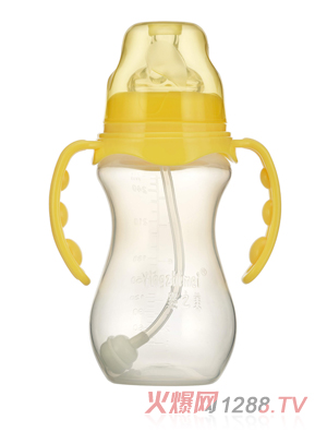 婴之美宽口双耳自动葫芦PP奶瓶270ML黄色