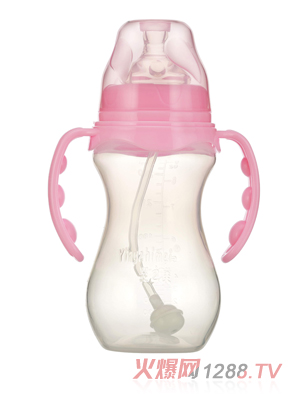 婴之美宽口双耳自动葫芦PP奶瓶270ML粉色