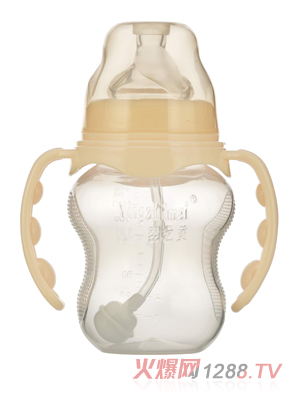 婴之美宽口双耳自动葫芦PP奶瓶210ML乳白色