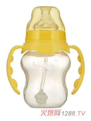 婴之美宽口双耳自动葫芦PP奶瓶210ML黄色