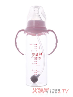 嬰姿祥6安標口防摔晶鉆玻璃雙耳自動奶瓶180ml
