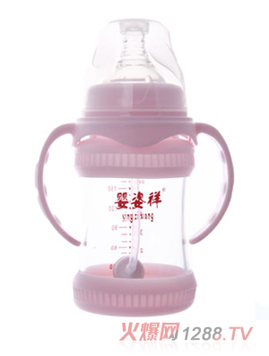 嬰姿祥6安寬口防摔晶鉆玻璃雙耳自動(dòng)奶瓶180ML